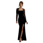 Damen Elegantes Maxikleid mit transparenten Ärmeln und seitlichem Schlitz R&B