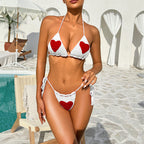 Damen gehäkeltes Bikini-Set mit Herzmotiv und fransigen Details R&B