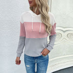 Damen Waffelstrick-Kapuzenpullover mit modischem Farbblockdesign