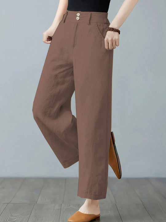 Damen Weite Leinenhose mit elastischem Bund und praktischen Seitentaschen R&B