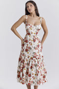 Damen Boho Maxikleid mit romantischem Blumendruck und voluminösem Rock R&B