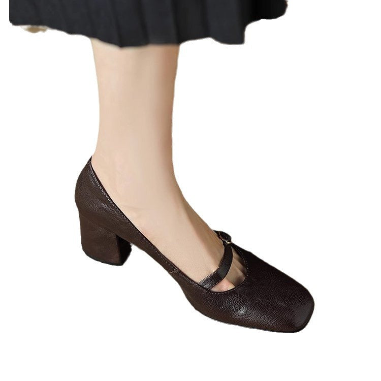 Damen Ballerina-Pumps mit dekorativem Riemchen und komfortablem Blockabsatz R&B