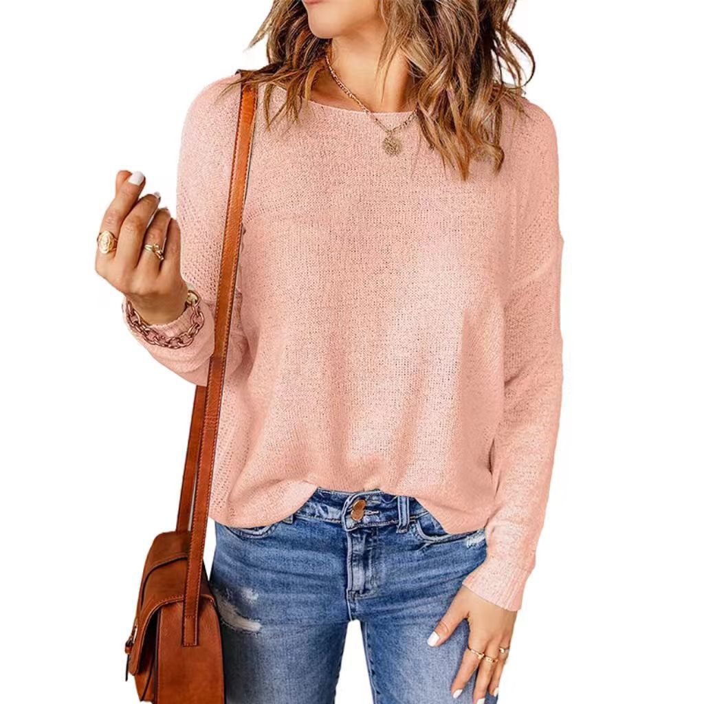 Damen Grober Strickpullover mit weitem Schnitt und dekorativem V-Ausschnitt R&B