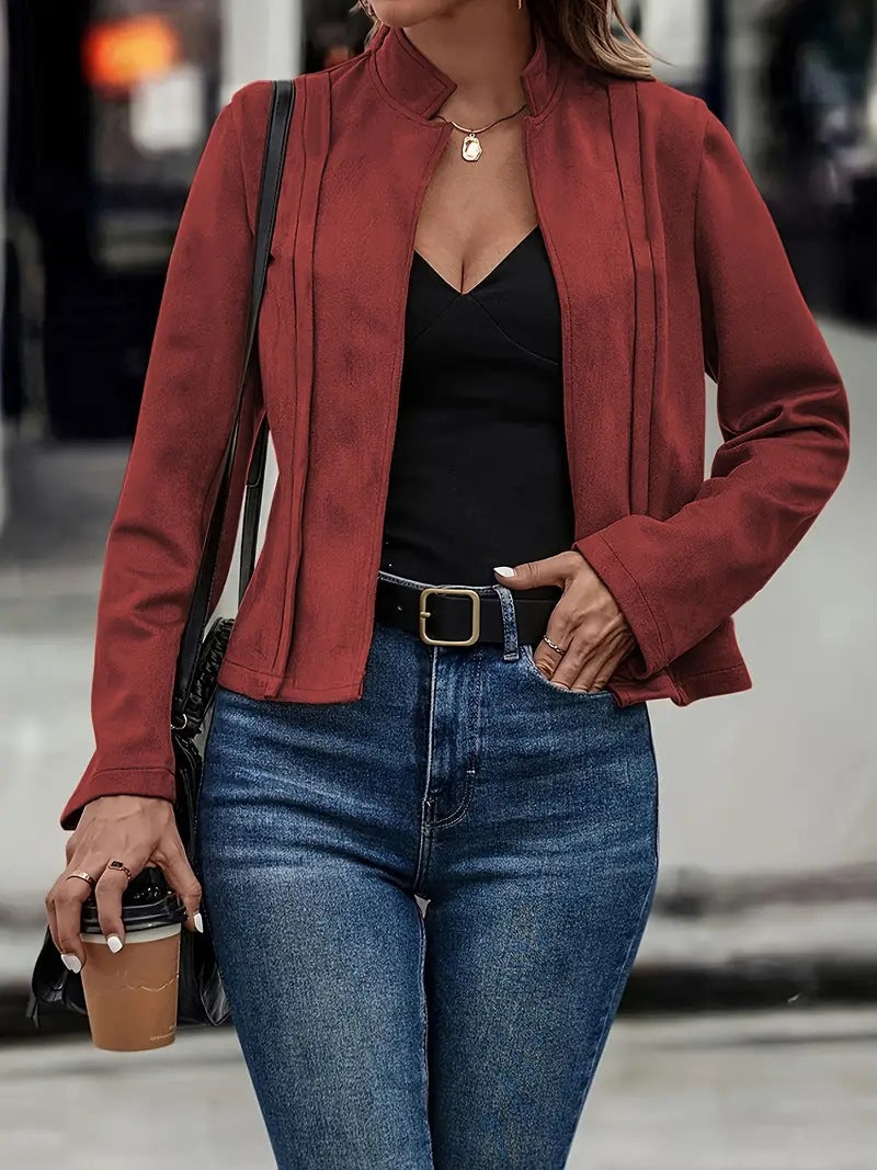 R&B | Kurzjacke Slim Passform Wollmischung Stehkragen Offene Vorderseite