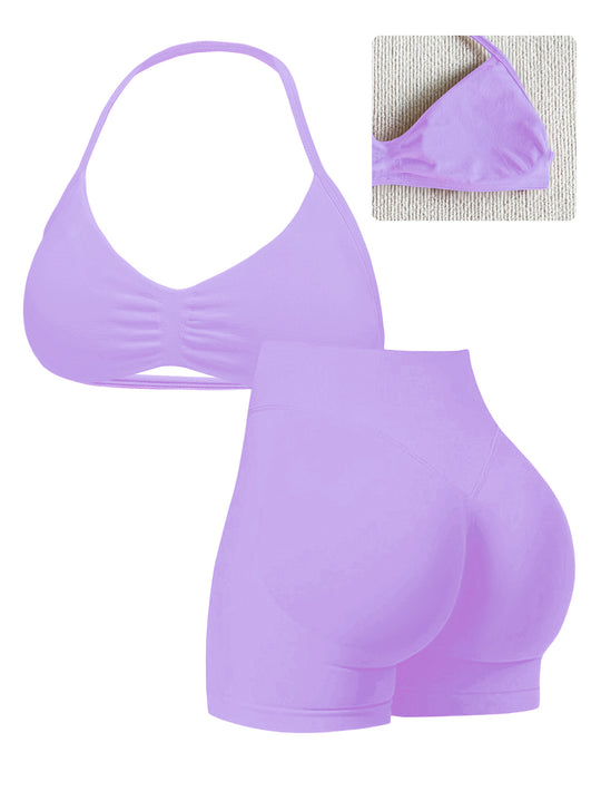 Damen Sport-Bikini-Oberteil mit hoch geschnittenen Shorts und nahtlosem Design R&B
