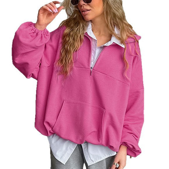 Damen lässiger Oversized-Pullover mit Stehkragen R&B