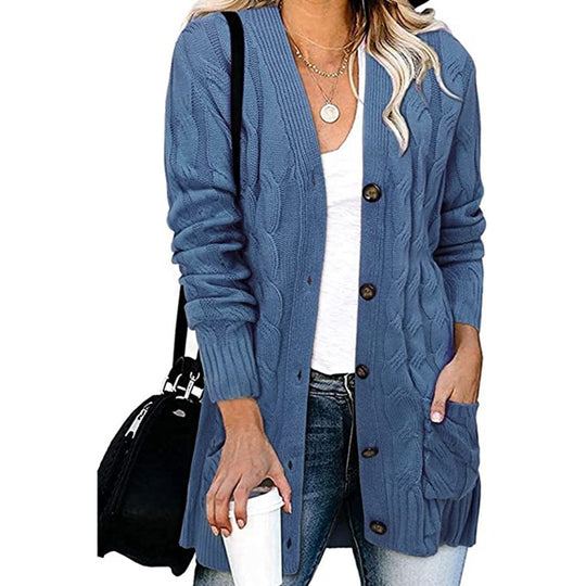 Damen Strickjacke mit dekorativem Zopfmuster und praktischen Taschen R&B