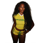 Damen Sportliches Zweiteiliges Set mit kurzem Oberteil und Shorts R&B