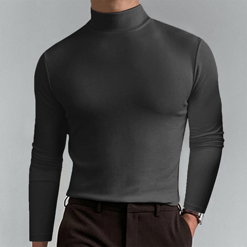 Herren Elegantes Langarm-T-Shirt mit hohem Kragen R&B