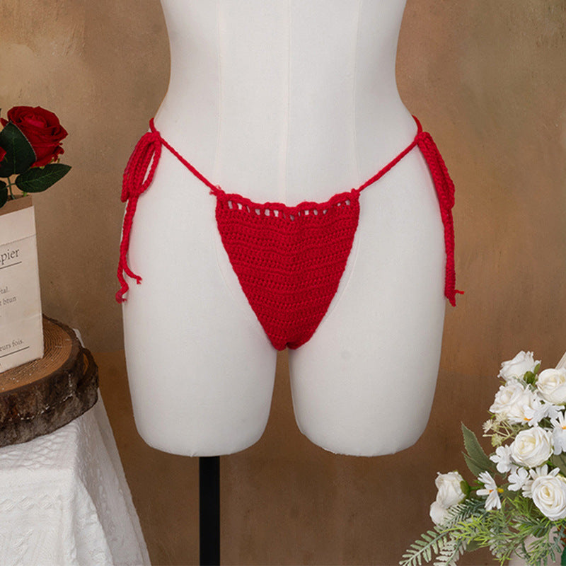 Damen Häkel-Bikini-Oberteil mit floralen Akzenten und verstellbaren Trägern EB