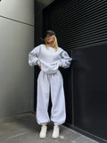 Damen komfortables und modisches Oversized-Loungewear-Set mit Kordelzug und elastischen Bündchen R&B