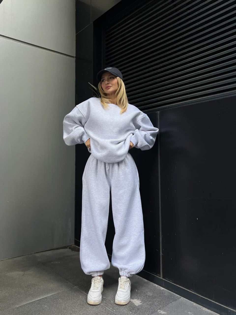Damen komfortables und modisches Oversized-Loungewear-Set mit Kordelzug und elastischen Bündchen R&B