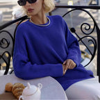 Damen Grobstrickpullover mit weitem Schnitt und lässigen Details R&B