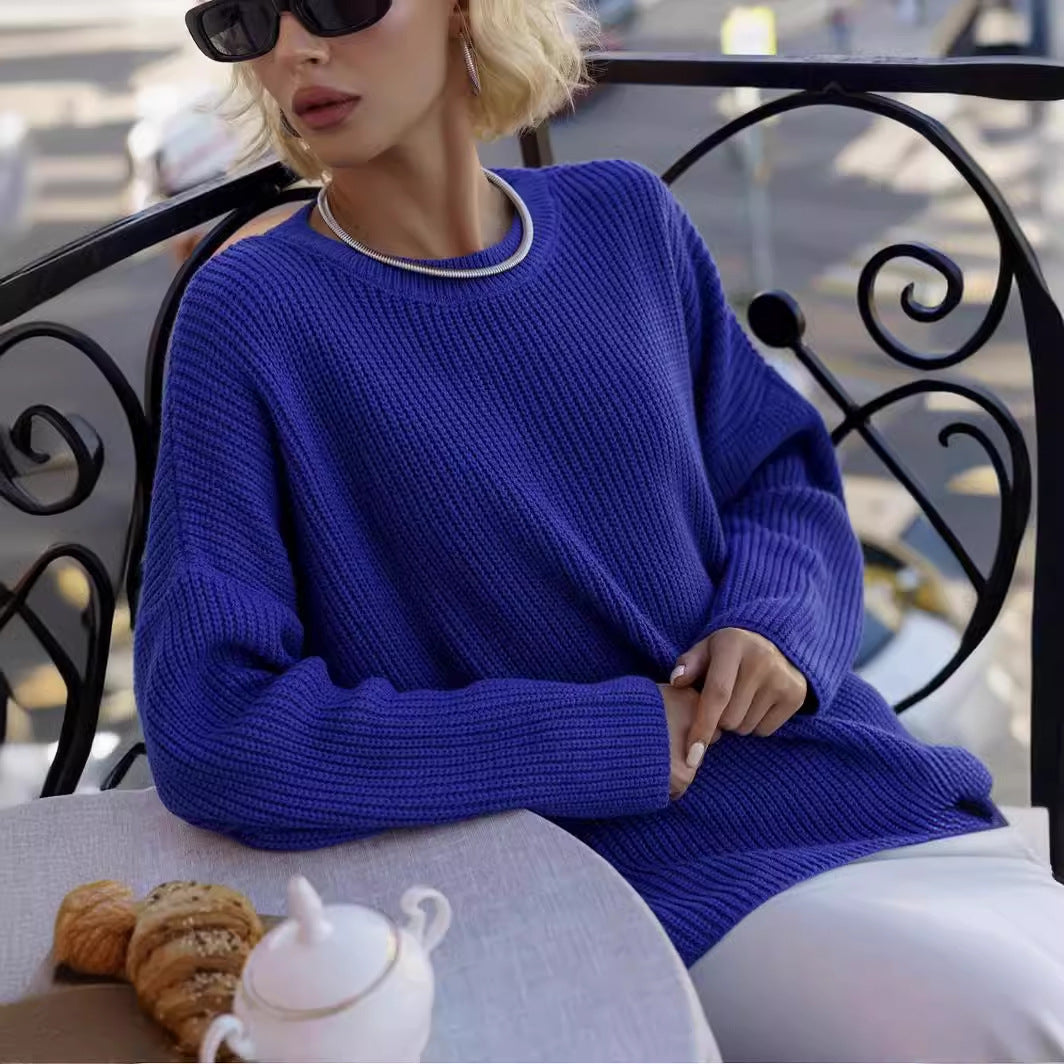 Damen Grobstrickpullover mit weitem Schnitt und lässigen Details R&B