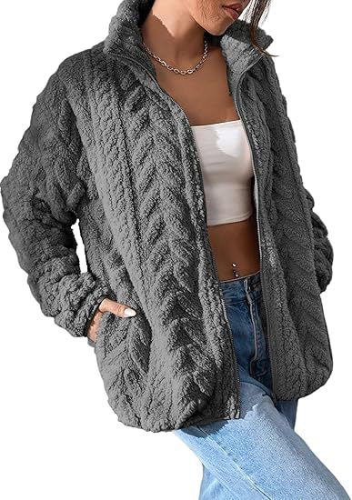 Damen Kuschel-Fleecejacke mit Oversized-Schnitt und Stehkragen R&B