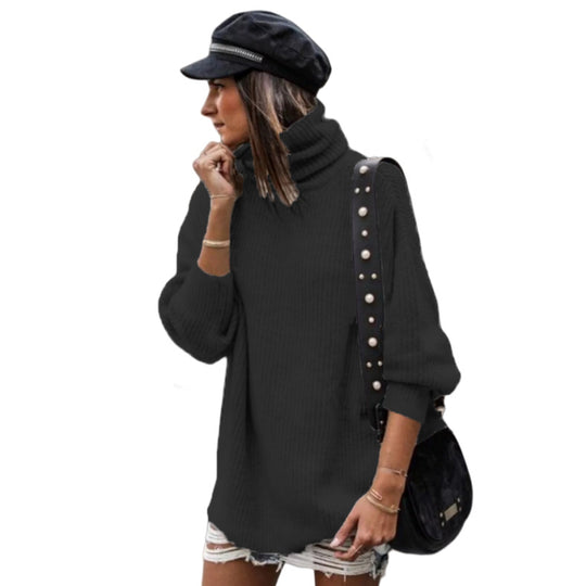 Damen Pullover mit hohem Kragen und grobem Strickmuster R&B