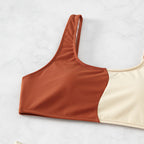 Damen Hochgeschnittenes Bikini-Set mit kontrastierenden Farbblöcken R&B