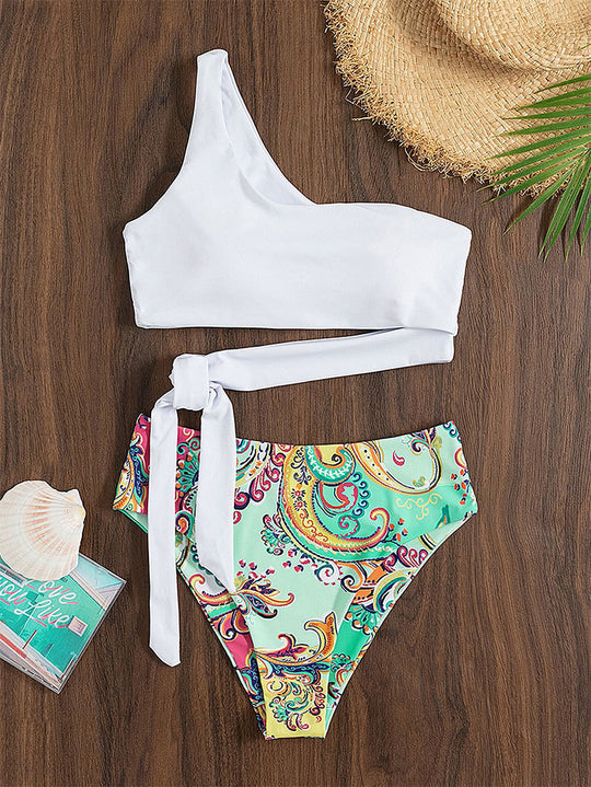 Damen Zweiteiliges Bikini-Set mit asymmetrischem Oberteil und stilvollem Wickel-Design R&B