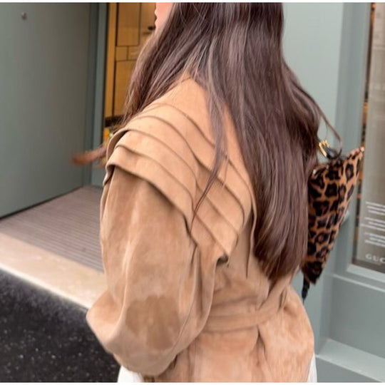 Damen Blazerjacke mit verbindbarem Gürtel und modernem Schulterdesign R&B