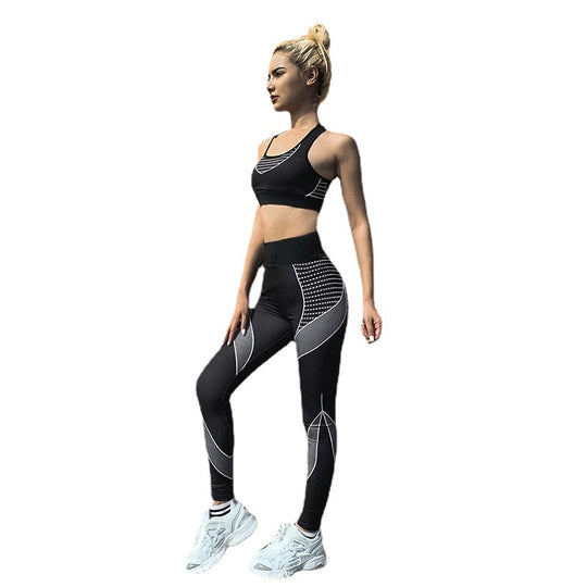 Damen sportliches Trainingsset mit Hochleistungs-BH und figurbetonten Leggings R&B