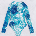 Damen Langarm-Schwimmanzug mit Reißverschluss und Wellenmuster R&B