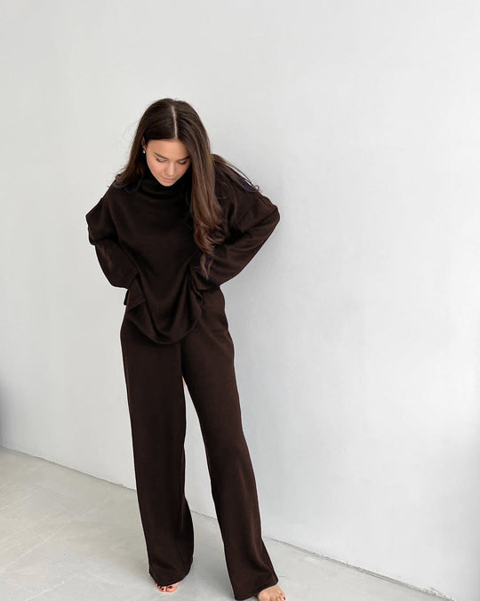 Damen komfortables Lounge-Set mit weitem Schnitt und hohem Kragen R&B