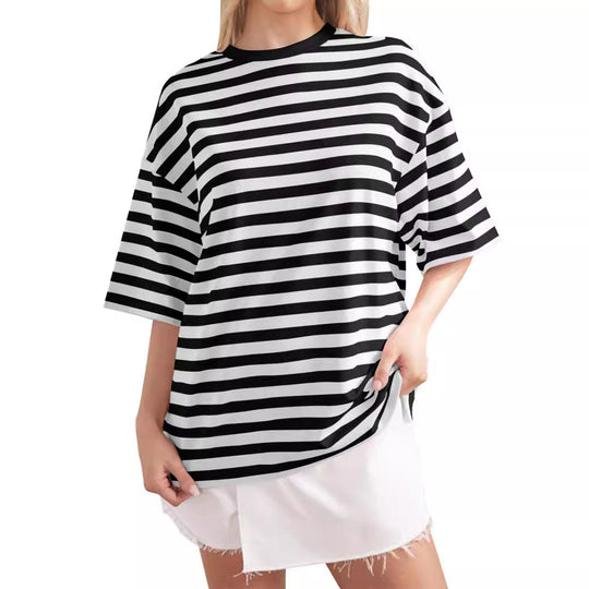 Damen Lässiges Oversized T-Shirt mit breiten Streifen R&B