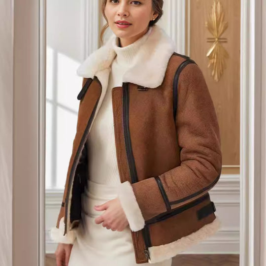 Damen trendige Faux-Fur-Jacke mit lässigem Schnitt und praktischen Taschen R&B