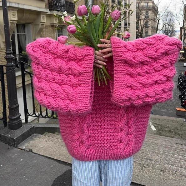 Damen Strickpullover mit lockerer Schnittführung und geflochtenem Design R&B