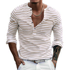 Herren Langarm-Henley-Shirt mit modischen Streifen und praktischen Knöpfen R&B