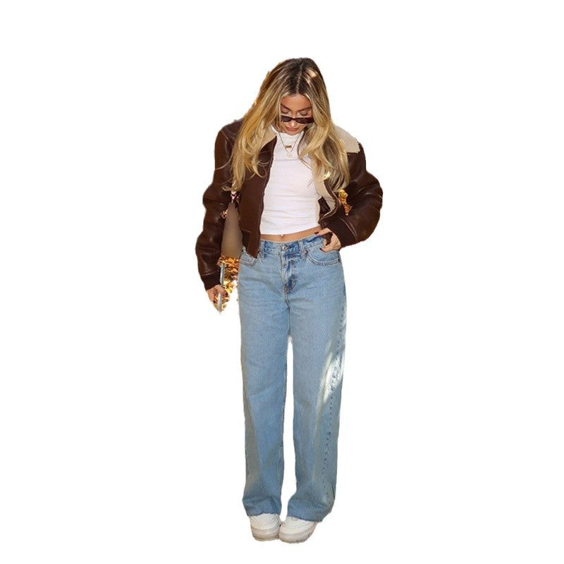 Damen cropped jacke mit schickem Kunstfellkragen R&B