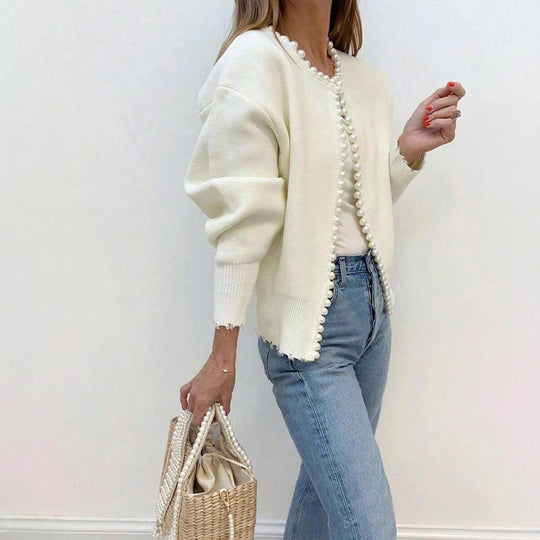 Damen Elegante Strickjacke mit Perlenverzierung R&B