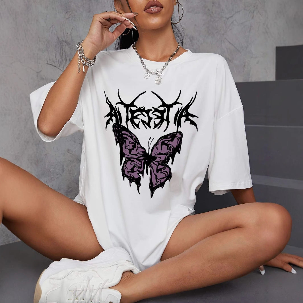 Damen oversized T-Shirt mit kreativem Schmetterlingsdesign R&B