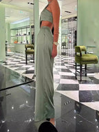 Damen Schickes Zweiteiliges Outfit mit cropped Top und silk Abschluss R&B