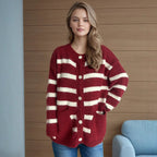 Damen Strickjacke mit dekorativen Knopfdetails und modischem Streifenmuster R&B
