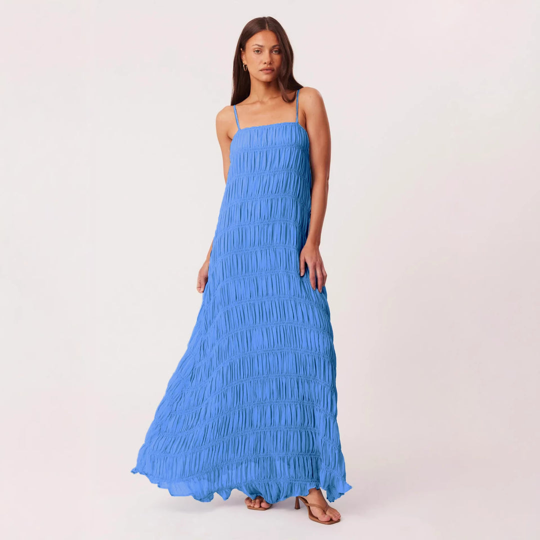 Damen Maxikleid mit romantischem Faltenstruktur und zarten Spaghettiträgern R&B