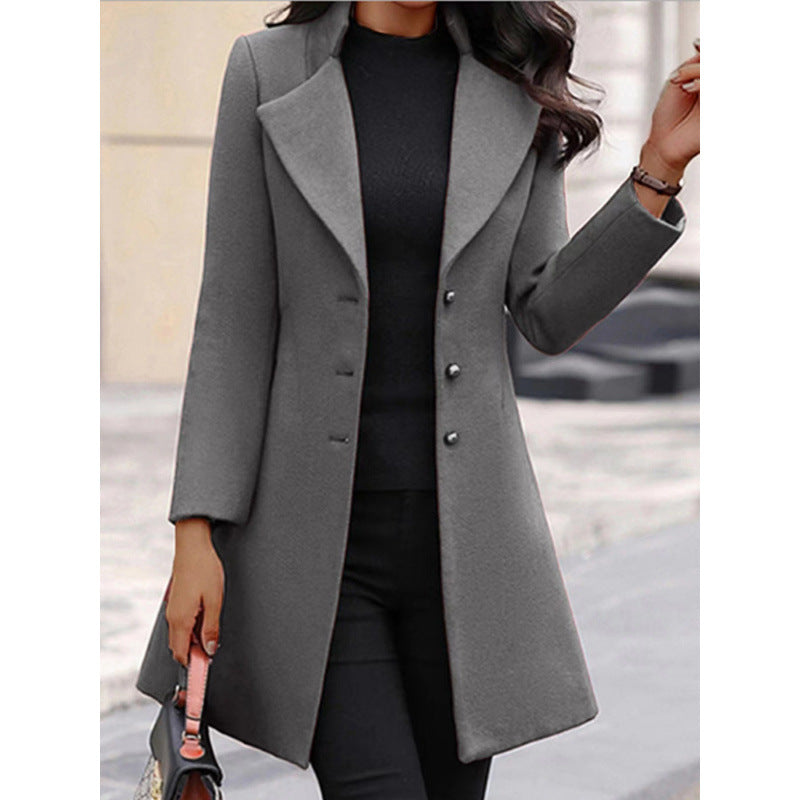 Damen eleganter Wollmantel mit strukturierter Passform und doppelt knopfverschlossenem Design R&B