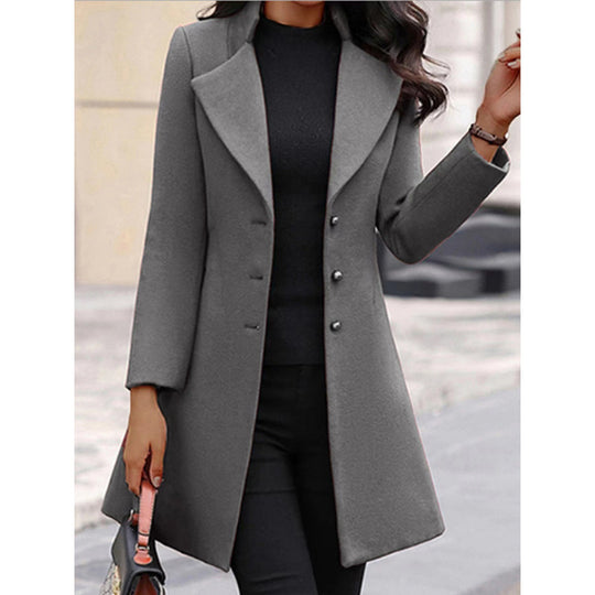 Damen eleganter Wollmantel mit strukturierter Passform und doppelt knopfverschlossenem Design R&B