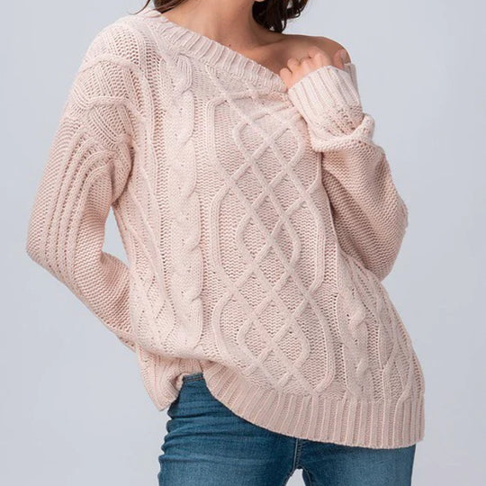 Damen Grobstrickpullover mit asymmetrischem Ausschnitt und Zopfmuster R&B