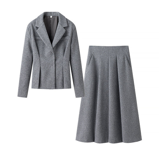 Damen elegantes Blazer- und Rock-Ensemble mit strukturiertem Design R&B