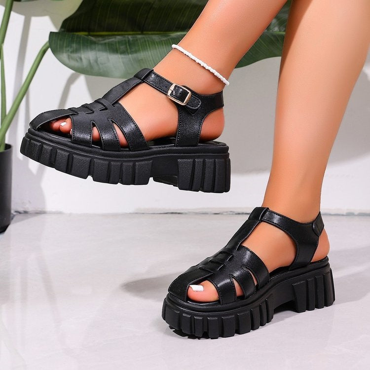 Damen Sportliche Plateau-Sandalen mit robustem Riemen-Design R&B