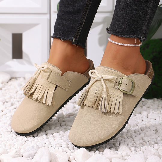 Damen Clogs mit dekorativen Fransen und verstellbarem Schnallenverschluss R&B