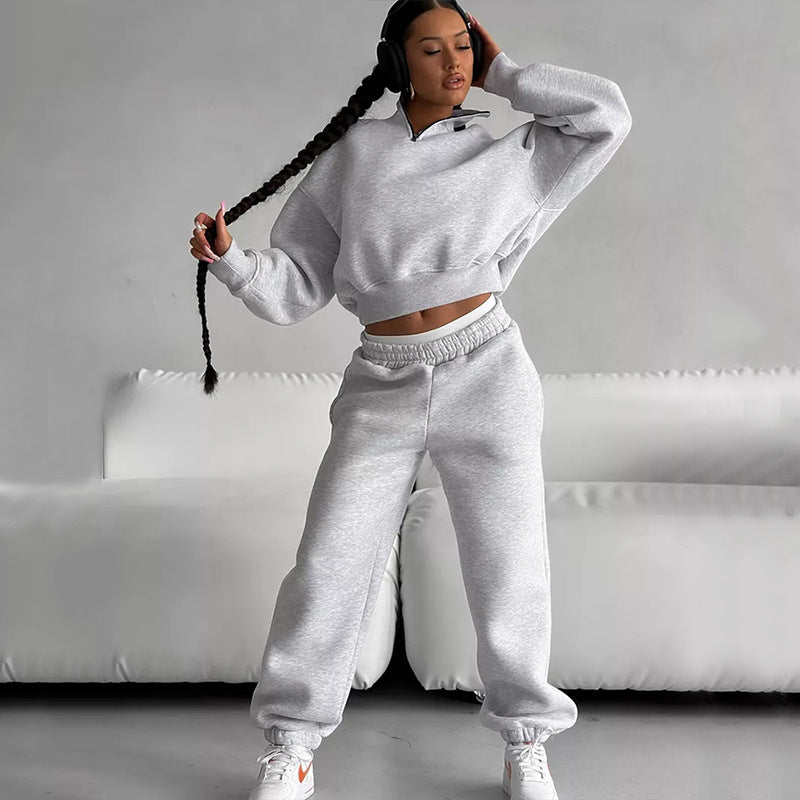 Damen sportliches Sweatshirt mit hohem Kragen und bequemer Hose R&B