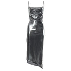 Damen Elegantes Wrap-Kleid aus glänzendem Material R&B