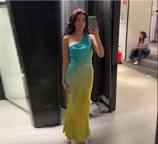 Damen Asymmetrisches Maxikleid im modischen Farbverlauf R&B