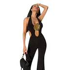 Damen Eleganter und figurbetonter Jumpsuit mit flared Hosen R&B
