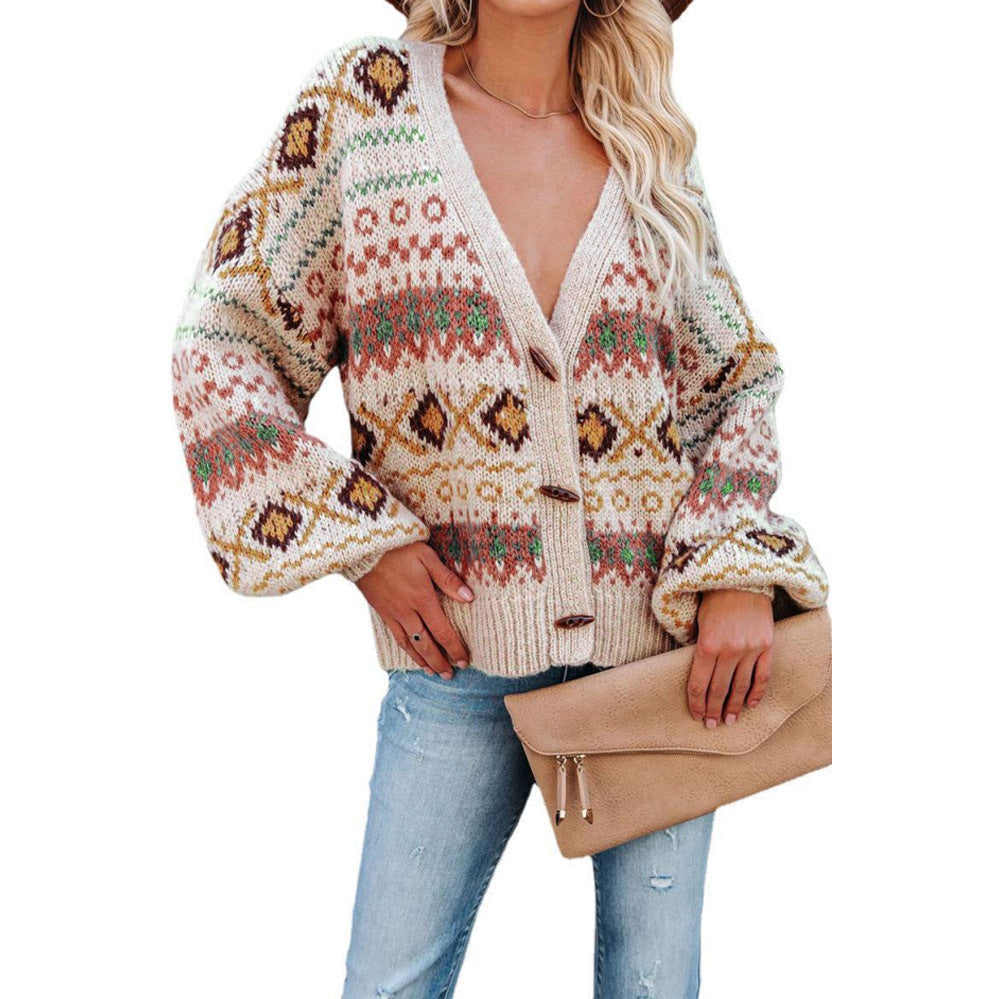 Damen Strickjacke mit folkloristischem Muster und lässigem Schnitt R&B