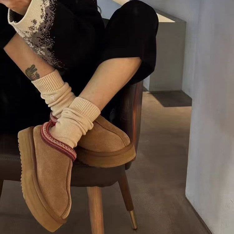 Damen warme Mokassin-Stiefel mit doppeltem Kragen R&B