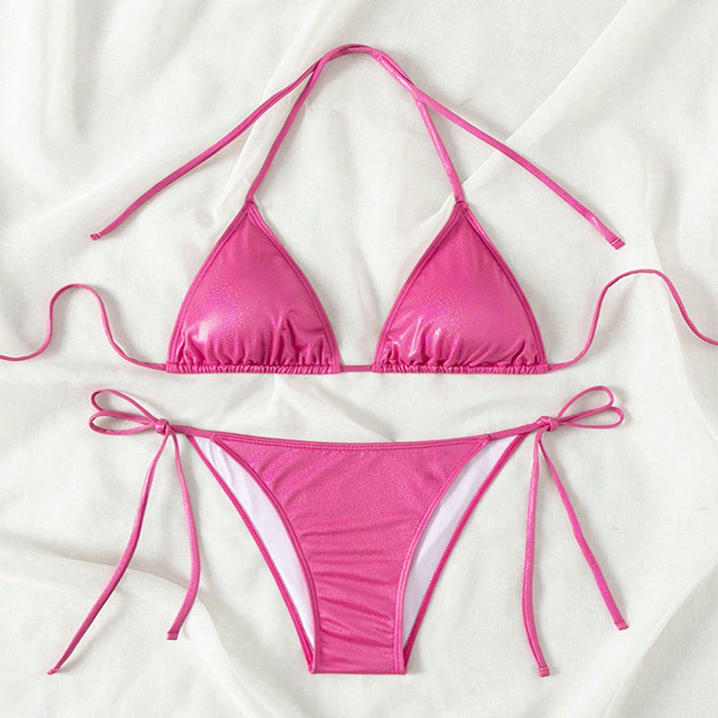 Damen Triangel-Bikini mit seitlichen Bindebändern und glänzendem Finish R&B