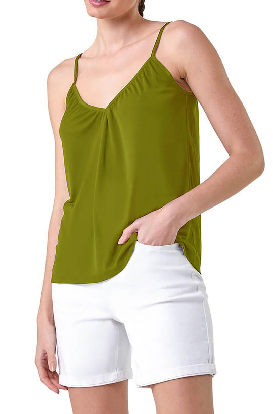 Damen luftiges Top mit V-Ausschnitt und dekorativen Raffungen R&B